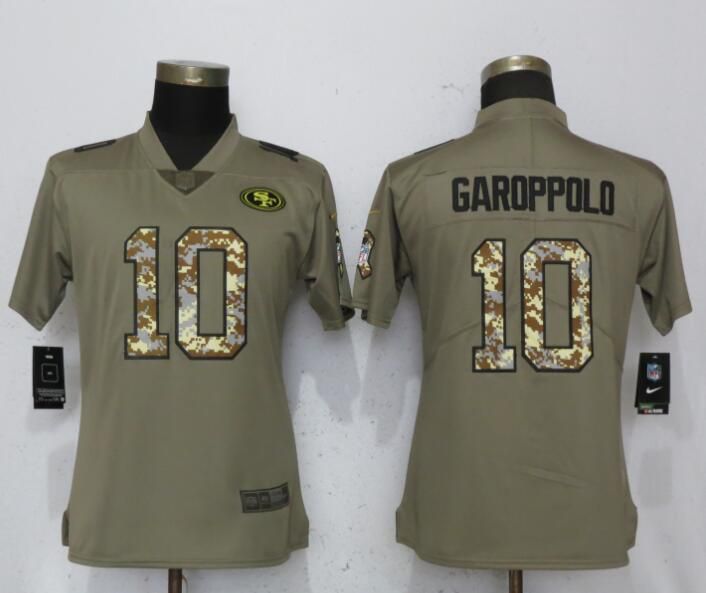 Women San Francisco 49ers #10 Garoppolo Olive Camo Carson Nike Salute to Service Player NFL Jerseys->women nfl jersey->Women Jersey